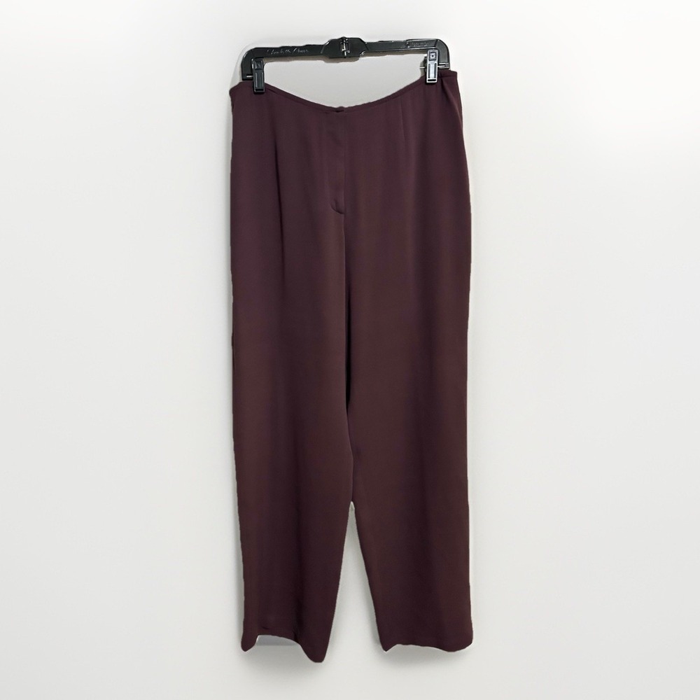 Eileen Fisher Silk Crepe Pants Plum Wide Leg Trousers Minimalist Lux